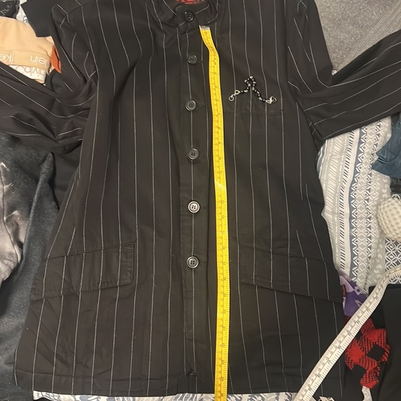 Tripp NYC Mens Black Pinstripe Button Blazer Jacket Y2K Goth Punk Daangoodman - Picture 7 of 8